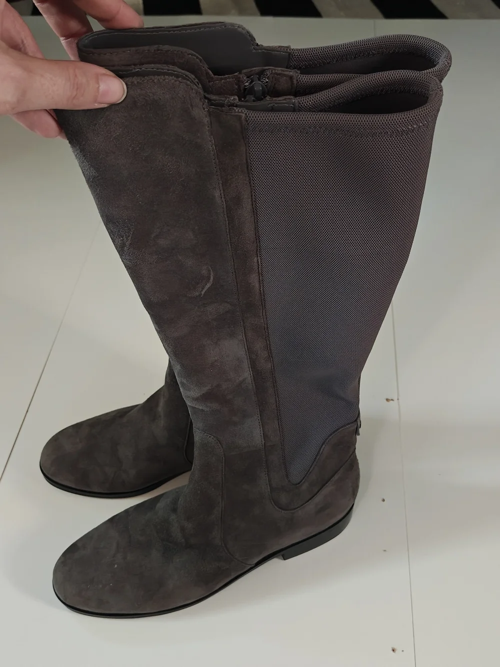 Cole Haan Grand.ØS Taupe Suede Tall Riding Boots Stretch Back 9.5B
